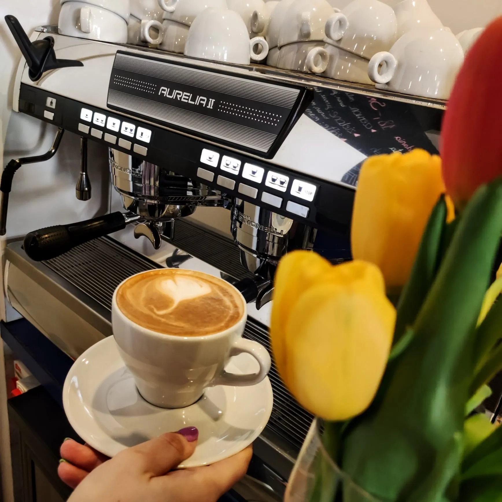 Cappuccino from the espresso machine at Frania Cafe
