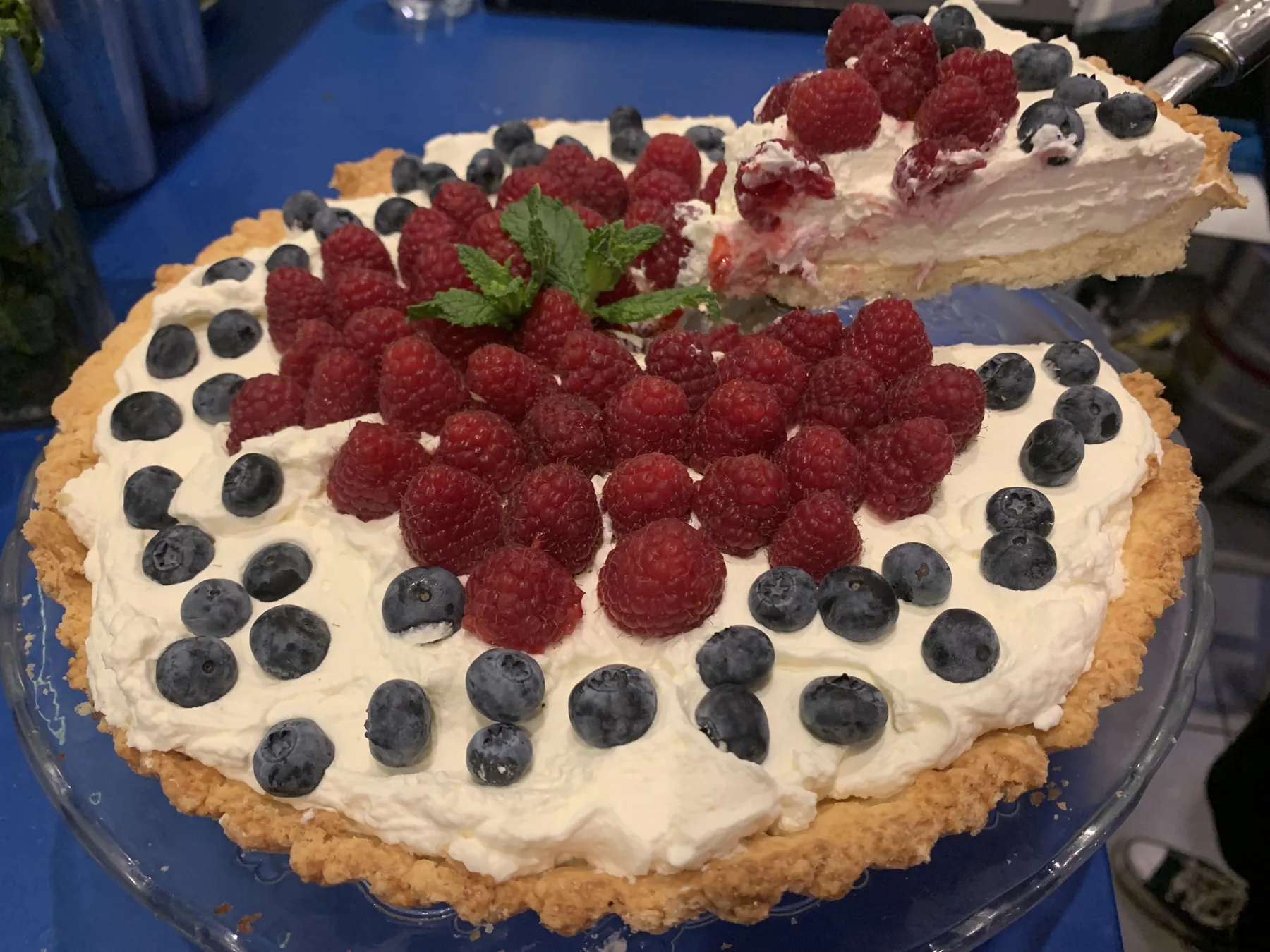Homemade tart with raspberries and blueberries